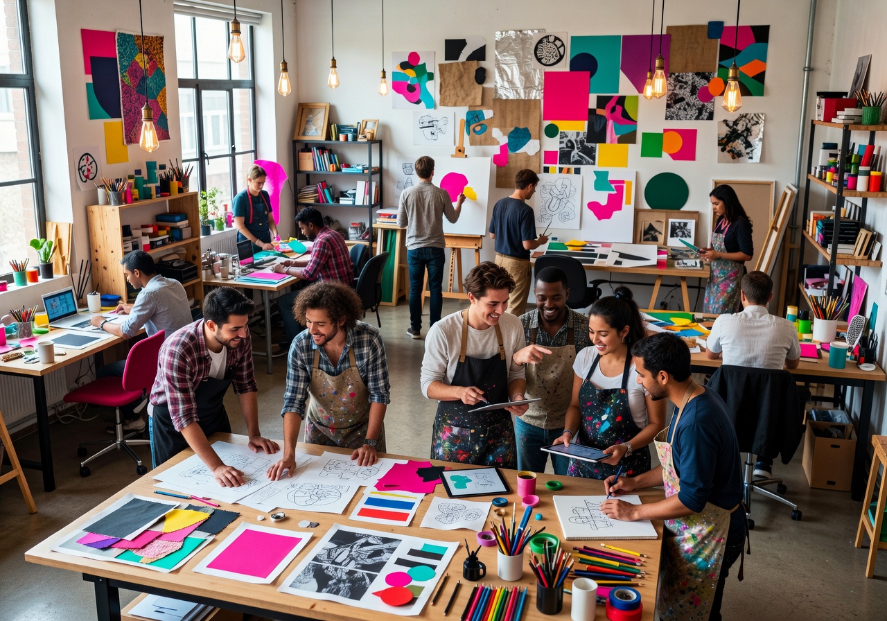 Zestari creative studio workspace showing vibrant collaboration and design process
