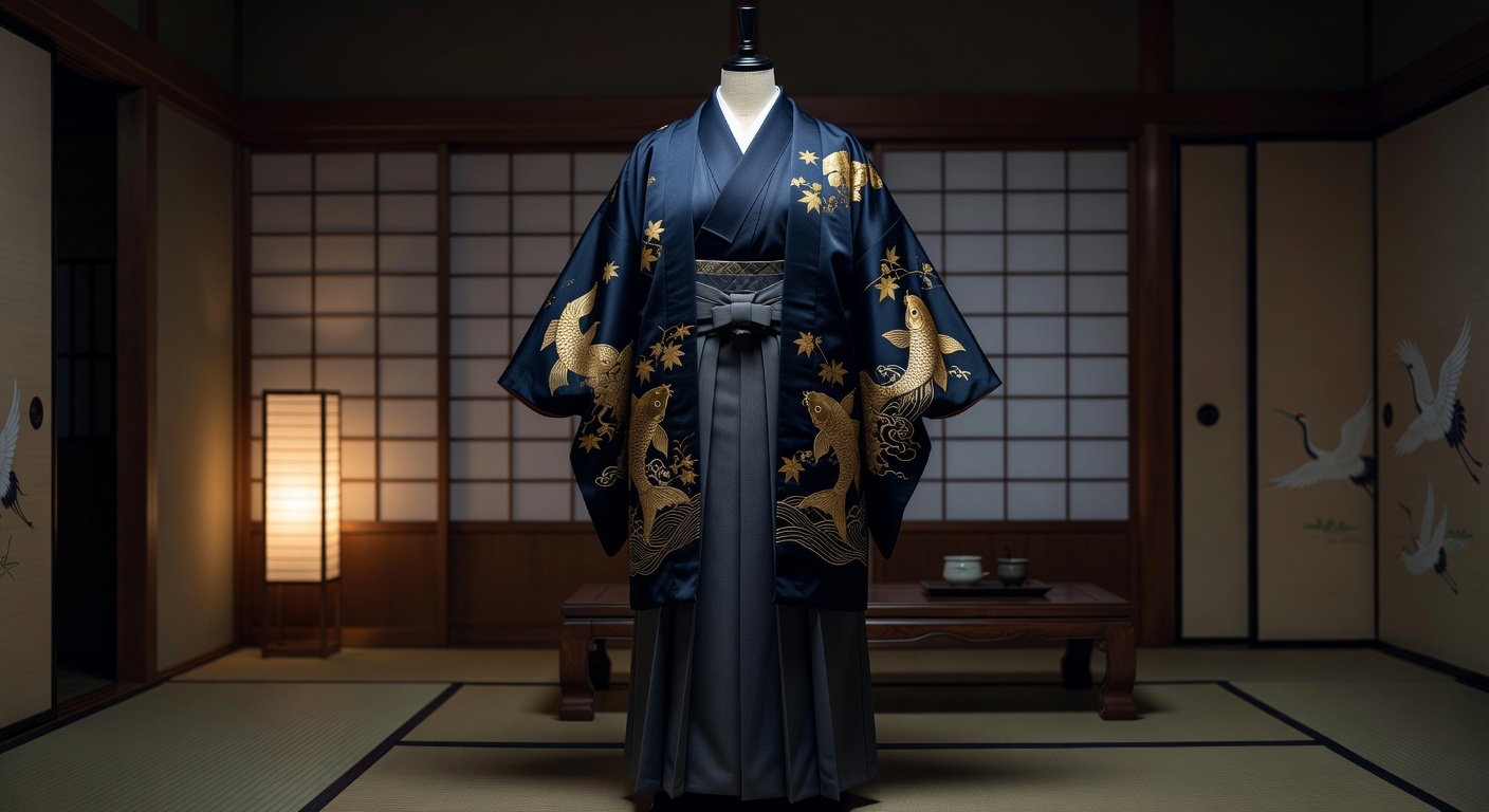 Midnight Hakama Jacket with gold embroidery