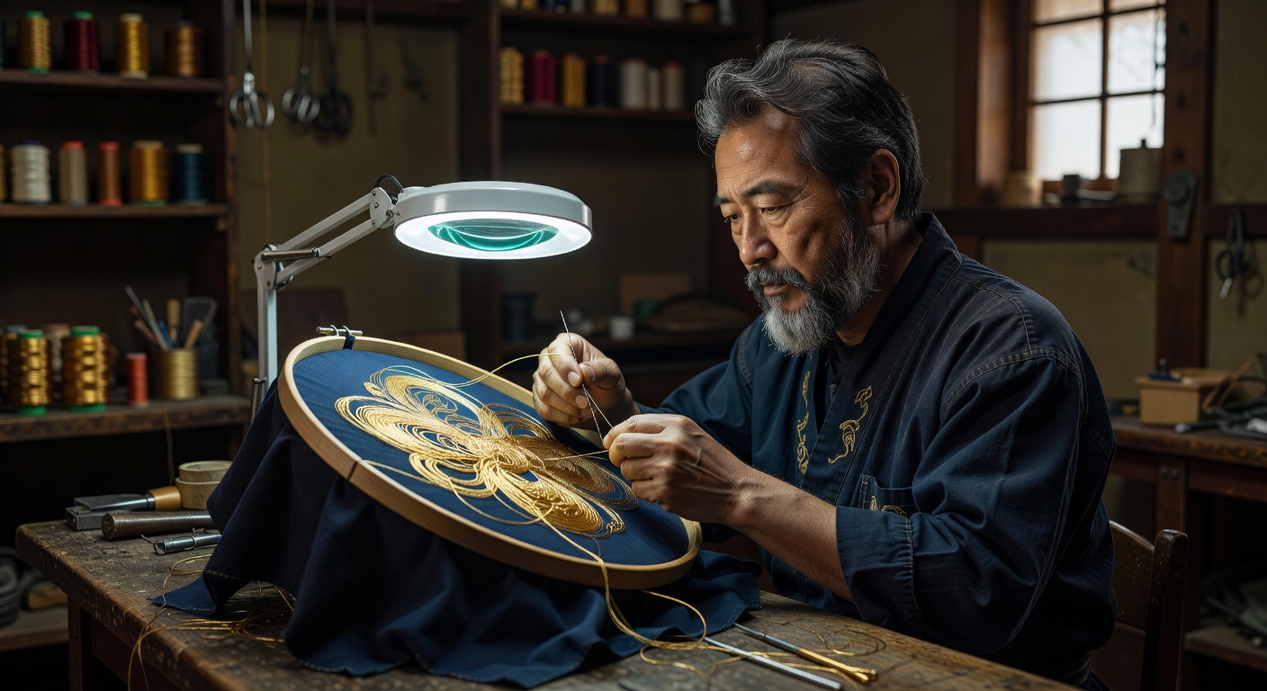 Takashi Ito, Gold Thread Embroidery Artisan at work